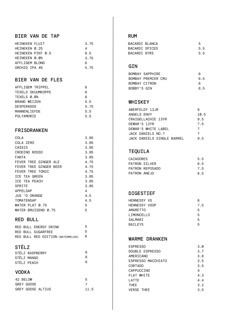 DRANKKAART ORCHID HOUSE