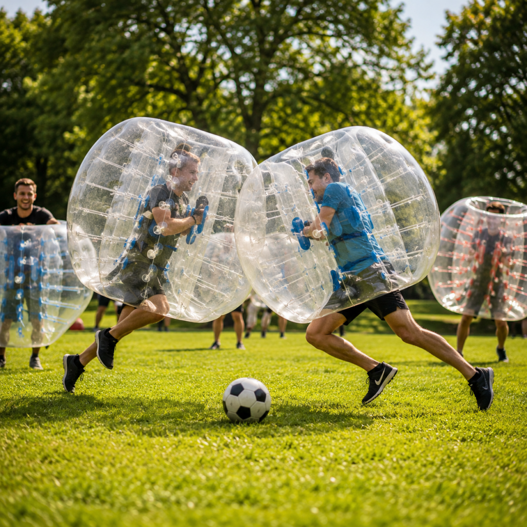 Team speelt bubbelvoetbal tijdens een teambuilding activiteit bij Orchid House Amsterdam