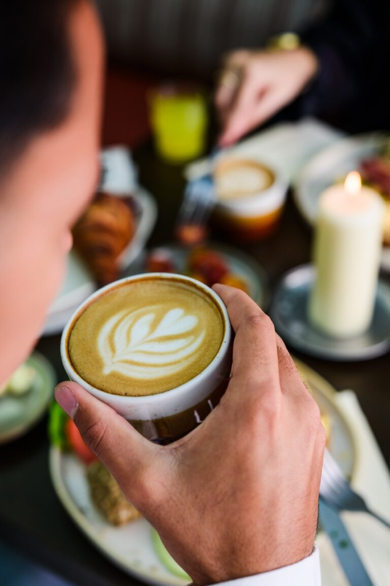 Latte with latte art served at Orchid House
